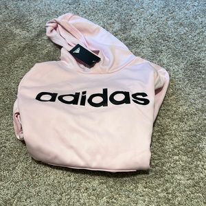 NWT adidas girls size Xl hooded sweatshirt pink and black in color